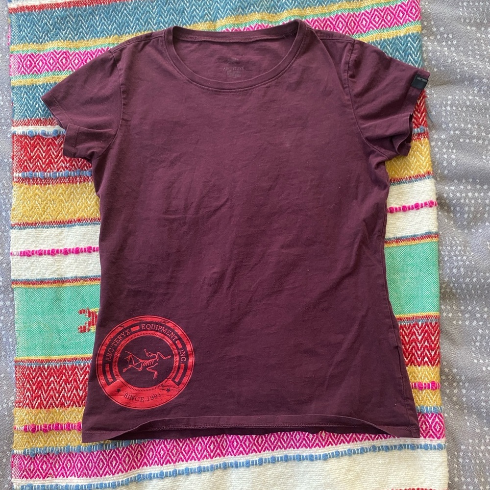Arc'teryx Short Sleeve Tee in Deep Burgundy with Red Logo